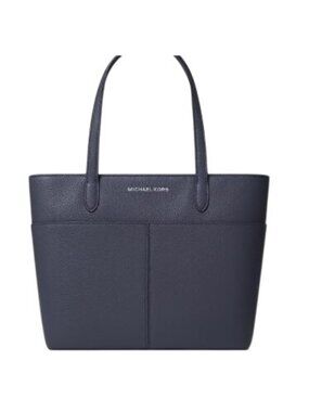 Michael Kors Navy Blue Leather Tote Bag Dual Handles Front Pockets